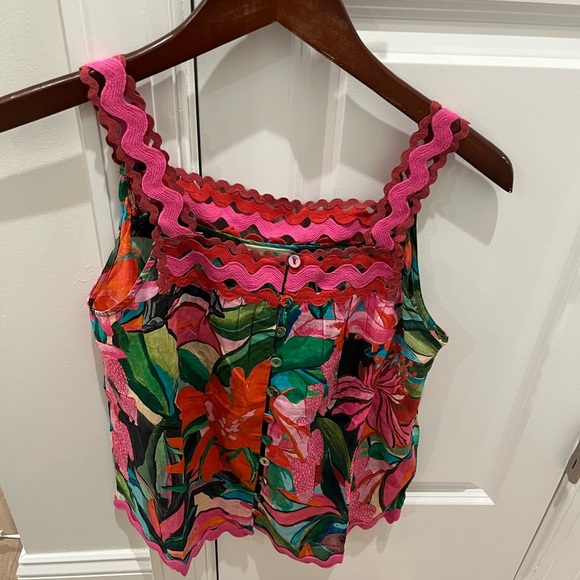 NWT FARM RIO Jardin De Reve Sleeveless Floral Tropical Blouse Top - Picture 7 of 9